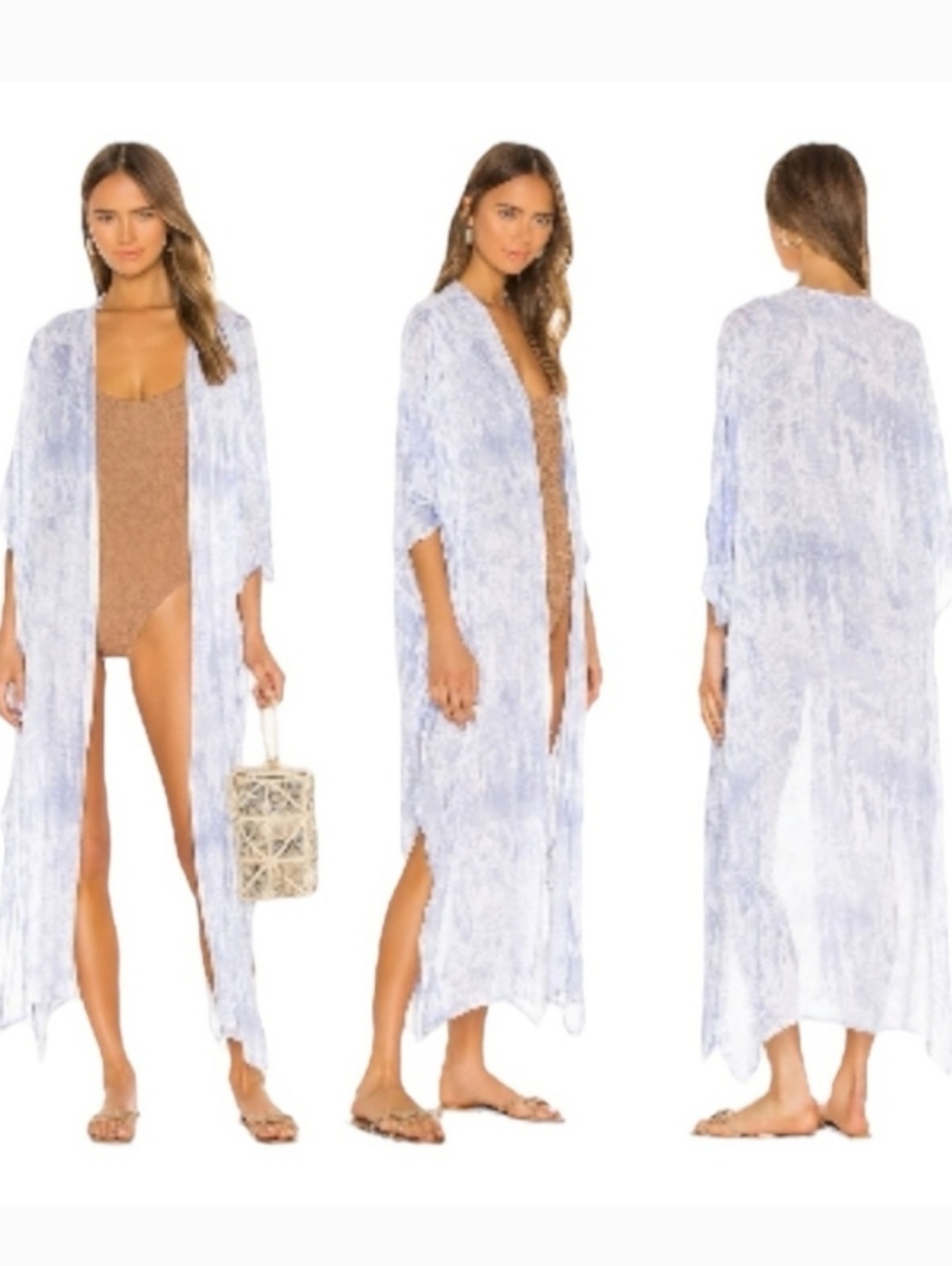 Anthropologie Tavik Periwinkle Tropical Marble Kimono Robe Cover-up Super Soft